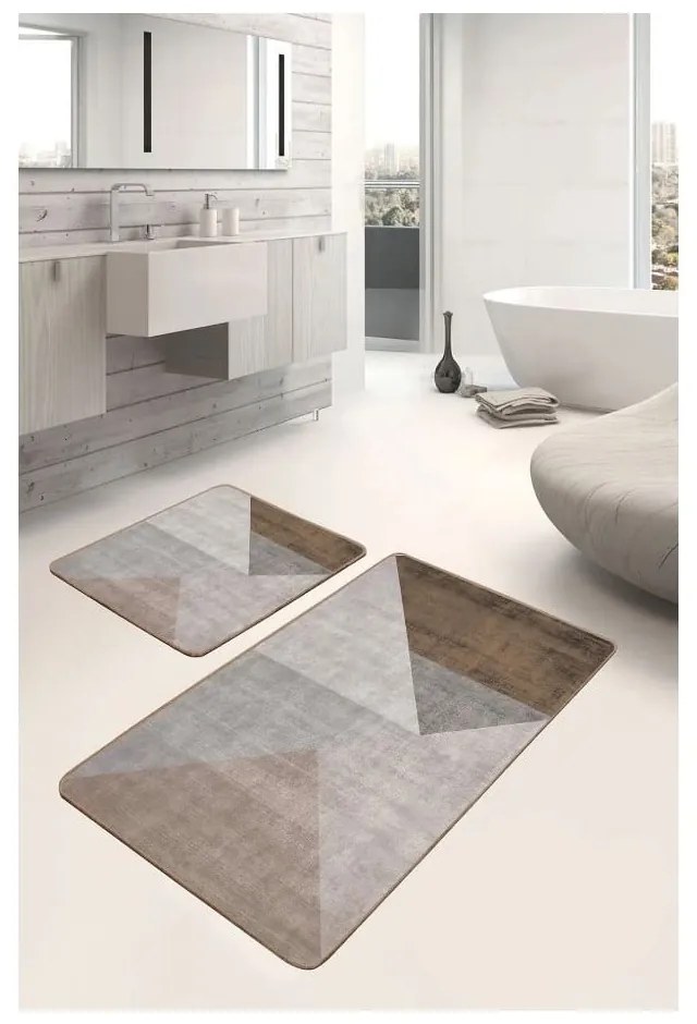 Szürke-barna bársony fürdőszobai kilépő szett 2 db-os 60x100 cm – Mila Home