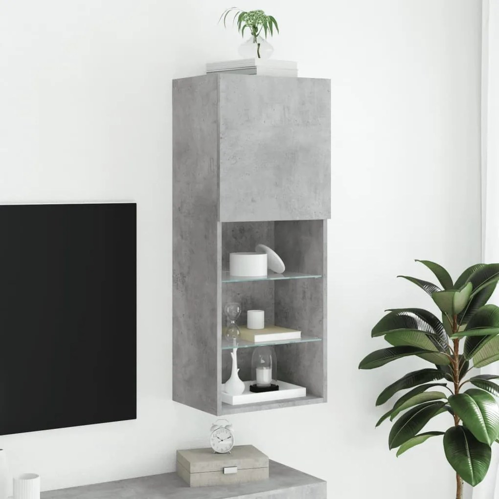 betonszürke TV-szekrény LED lámpákkal 40,5 x 30 x 102 cm