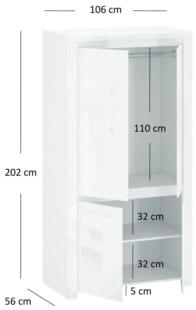 Ruhásszekrény Leona 4D (fényes fehér). 1053009