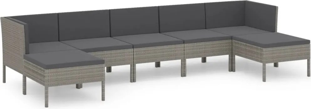 vidaXL 7 részes szürke polyrattan kerti ülőgarnitúra párnákkal