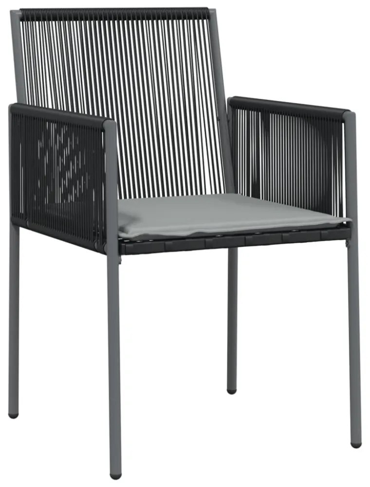 2 db fekete polyrattan kerti szék párnával 54 x 60,5 x 83,5 cm
