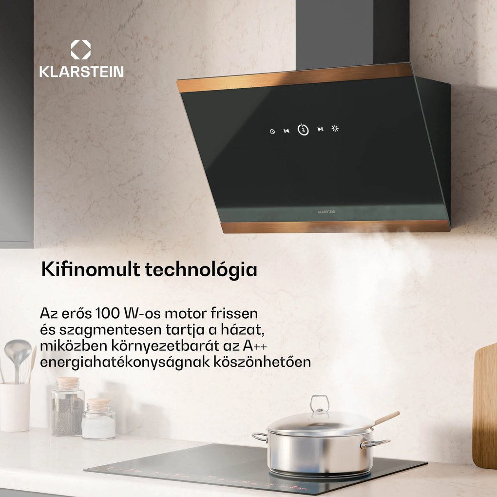 Klarstein FlashLine 60 páraelszívó, A++, 578 m³/h, 3 szint, érintős, csendes, LED, elszívás/recirkuláció, 100 W