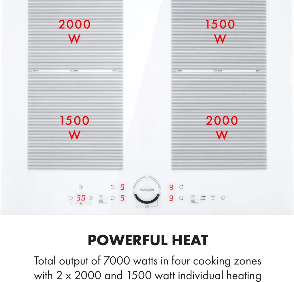 Klarstein Delicatessa 60, beépített indukciós főzőlap, 7000 W, 4 zóna, üvegkerámia, fekete