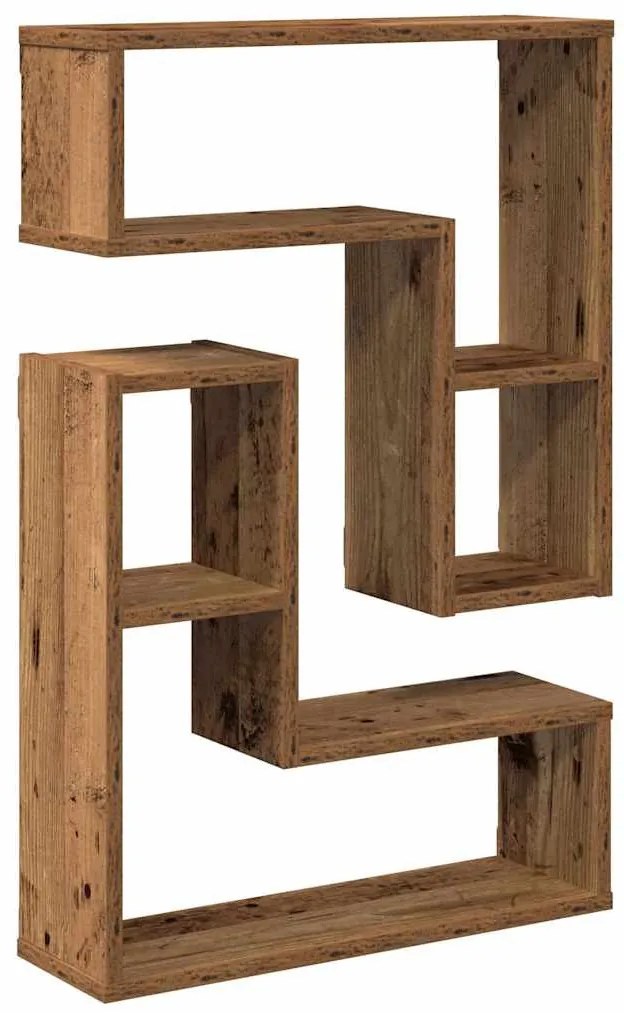 2 db antik fa színű szerelt fa fali kockapolc 50x15x50 cm