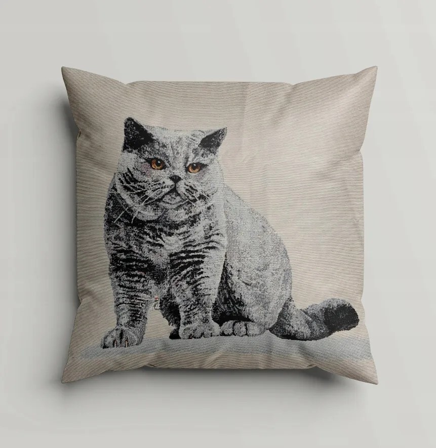 Gobelin párnahuzat 45 x 45 cm, szürke macska