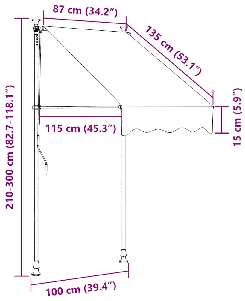 narancssárga-fehér csíkos kézzel feltekerhető napellenző 100 cm