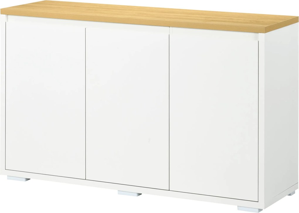 HOMCOM Nappali Tálca Tároló Szekrény Konyhai Tálca 3 Ajtóval és Állítható Polcokkal Étkezőhöz, Előszobához 120x37x75 cm Fehér | Aosom