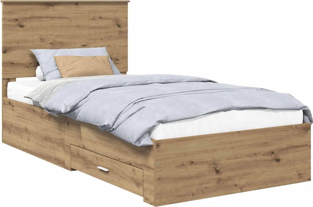 vidaXL Ágykeret fejtámlával fiókkal Artisan tölgy 100 x 200 cm Faanyag