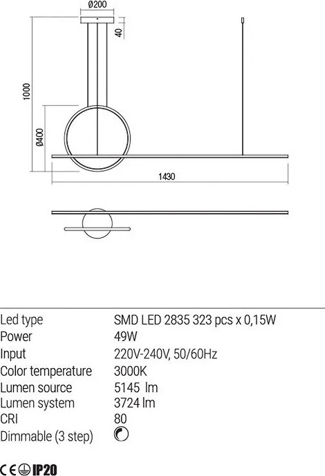 REDO 01-1734 GIOTTO Modern Led Függesztett Lámpa LED IP20