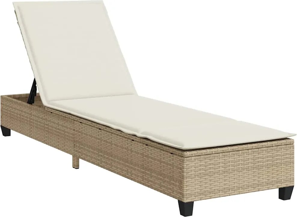 vidaXL bézs polyrattan napozóágy párnákkal 55x200x25,5 cm