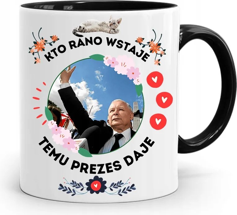 Bögre Fekete Vicces Pis Jaroslaw Kaczynski nyomott mintával