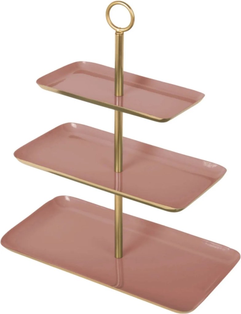 Háromszintes Present Time vas tálca rózsaszín-arany elegáns
