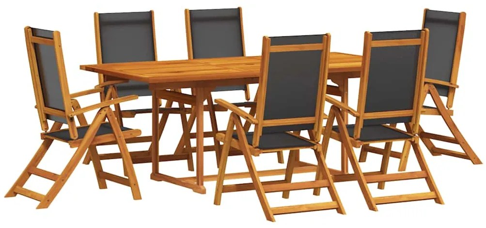 vidaXL 7 részes tömör akácfa és textilén kerti étkezőgarnitúra