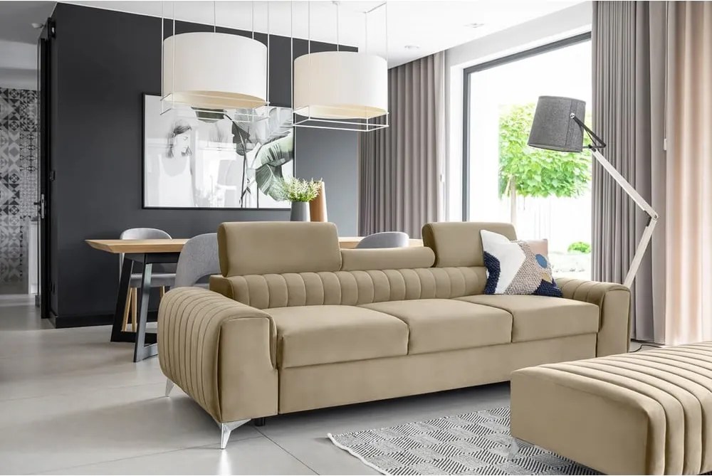 Világosbarna bársony kinyitható kanapé 261 cm Laurence – ELTAP