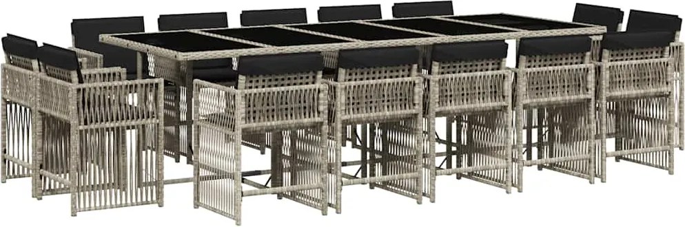 vidaXL 15 részes szürke polyrattan kerti étkezőgarnitúra párnákkal