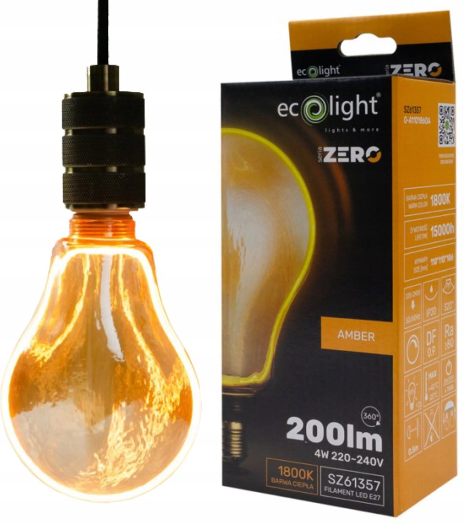 Led izzó E27 4W 200lm Zero Sorozat SZ61357 Amber Dekoratív