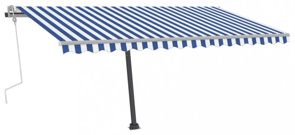 kék és fehér kézzel kihúzható LED-es napellenző 450 x 300 cm
