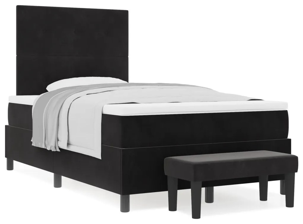 Boxspring Ágy Matraccal & Pad Fekete 120x190 cm Bársony