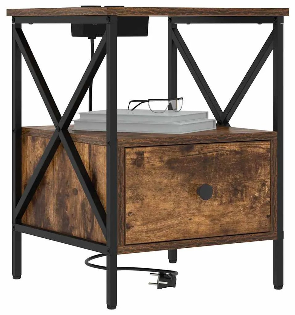 vidaXL Éjjeliszekrény 2 pcs Füstölt tölgy 41,5 x 40,5 x 55 cm Faanyag