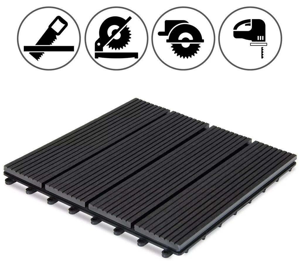 Deuba WPC burkolólapok - 11 darabos készlet, 30x30 cm, klasszikus antracit