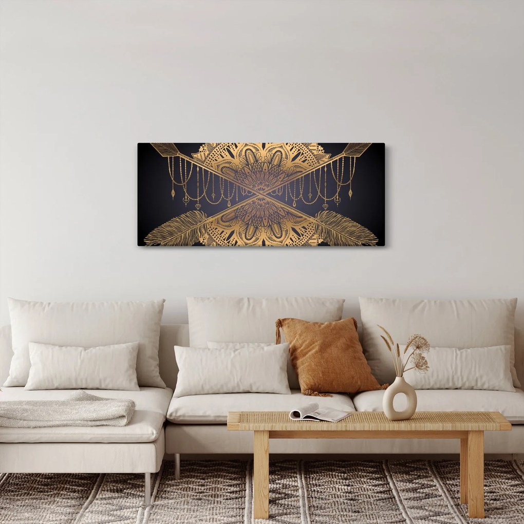 Kép - Arany mandala nyilakkal (120x50 cm)