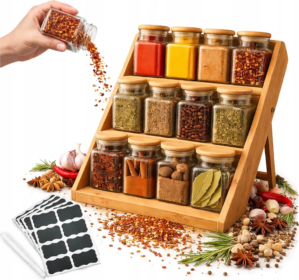 12x Fűszertartók 150ml Polc Fűszertartó 24 címke