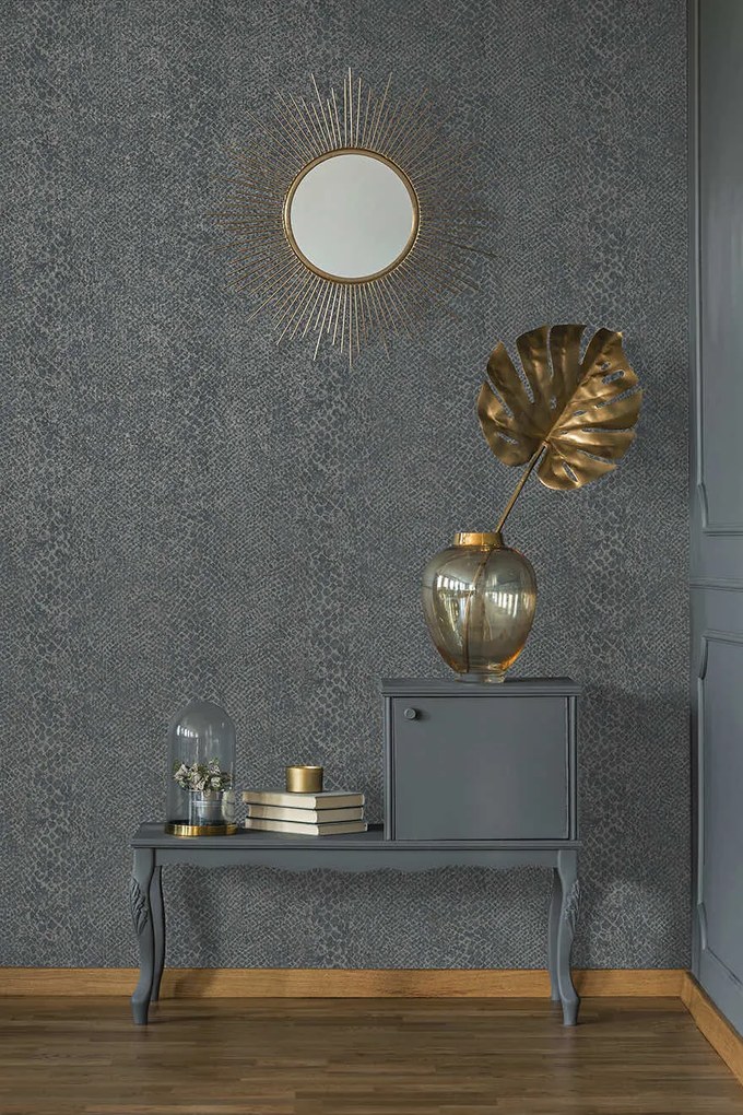 Holden Decor Essence Boa kék kígyóbőr mintás fémhatású vlies tapéta – 66282