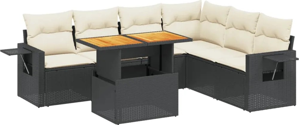 vidaXL 7 részes fekete polyrattan kerti ülőgarnitúra párnával