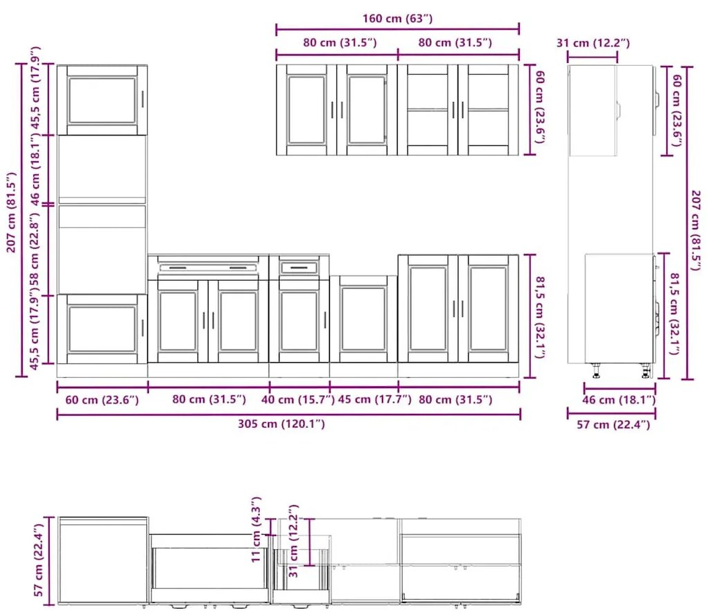 7 darabos konyhaszekrény szett Porto&quot; Fehér színű műfa&quot;