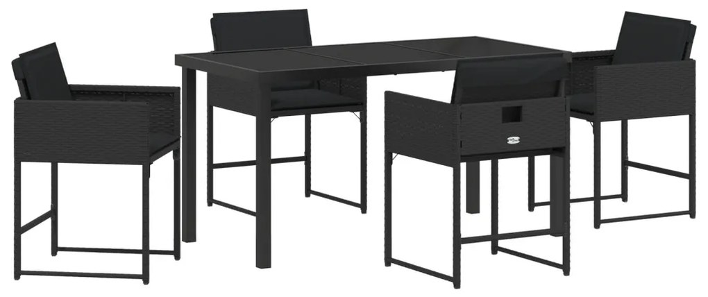 5 darabos kerti étkező szett párnákkal Fekete Poly Rattan