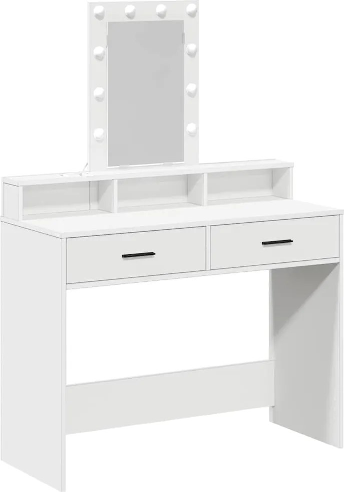 vidaXL Öltözködőasztal tükör lámpákkal Fehér 100 x 41 x 140 cm Faanyag