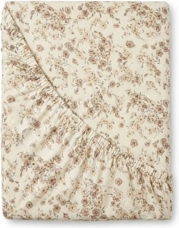Kvalitex Virágok pamut körgumis lepedő bézs, 160 x 200 cm, 160 x 200 cm
