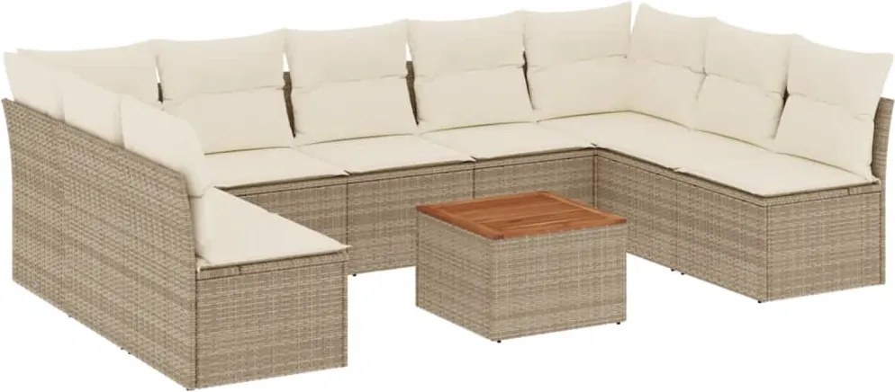 vidaXL 10 részes bézs polyrattan kerti ülőgarnitúra párnával