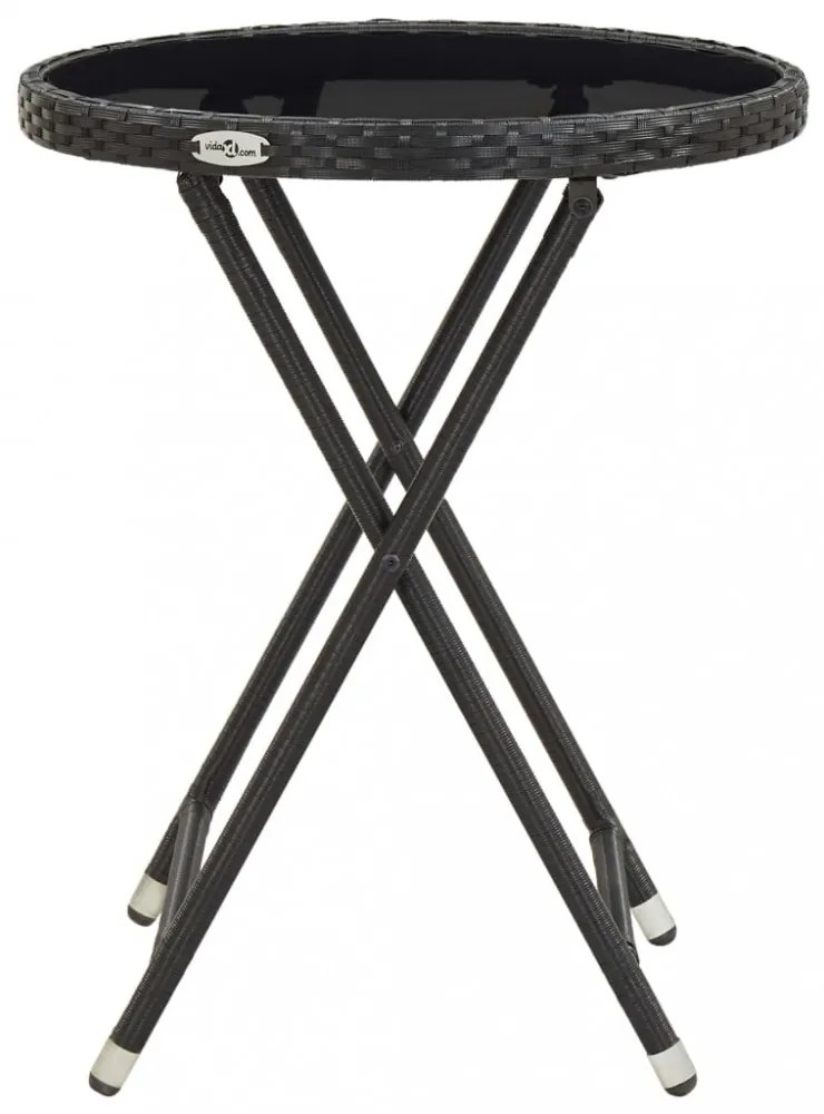 fekete polyrattan és edzett üveg teázóasztal 60 cm