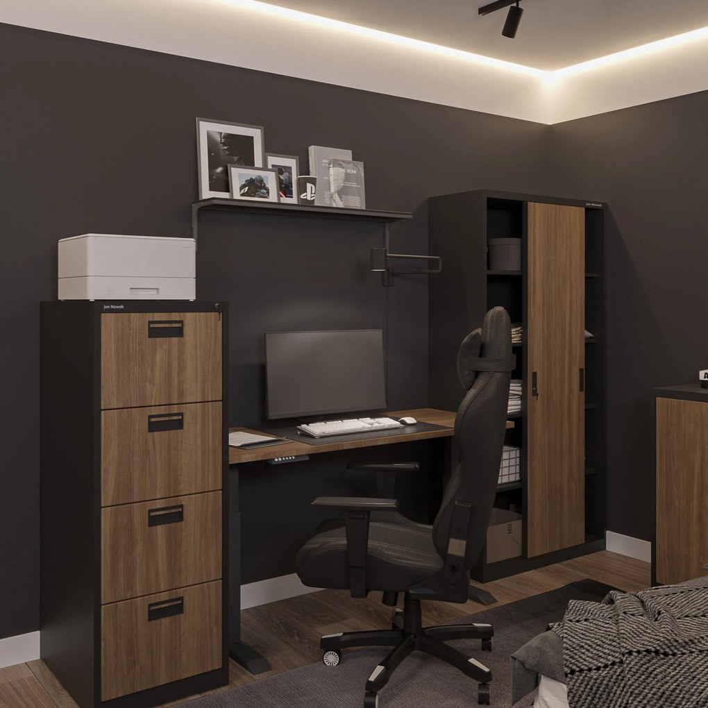 Fém irattartó szekrény, 4 fiókos SARA V4, 460 x 1320 x 620 mm, Eco Design: antracit/ dió