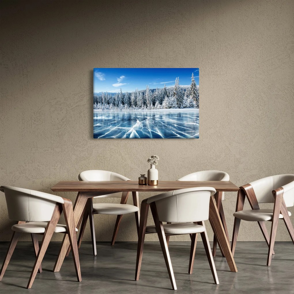 Kép a befagyott tóról és a havas fákról (90x60 cm)
