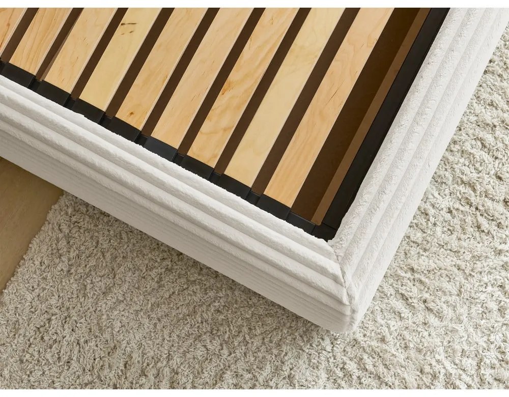 Krémszínű kárpitozott ágyneműtartós franciaágy ágyráccsal 160x200 cm Jade – Bobochic Paris