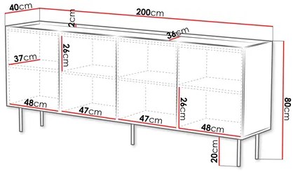 Szekrény Grotzi 200 4D (fekete) . 1105924