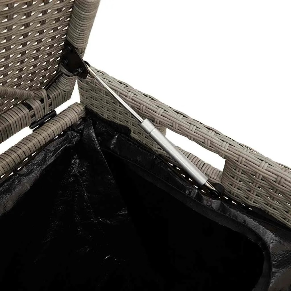világosszürke polyrattan kültéri tárolópad párnával 100 cm