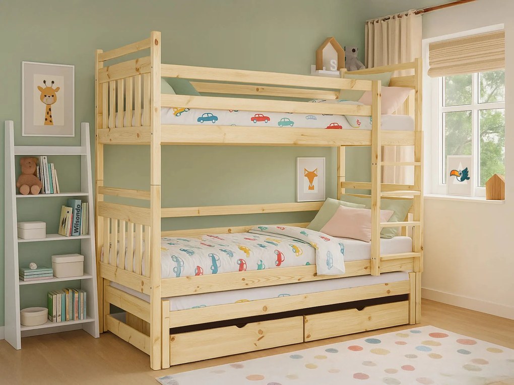 Wilsondo PETRA 5 emeletes ágy pótággyal - natúr borovi Méret: 180x80