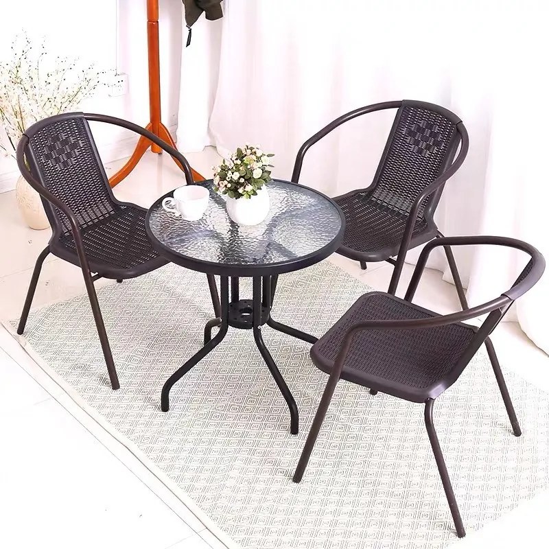 Kerti asztal, MultiGarden SC-070, fekete, kerek, átmérő: 60 cm, magasság: 70 cm, edzett üveglap, porszórt acél váz, teherbírás: 60 kg