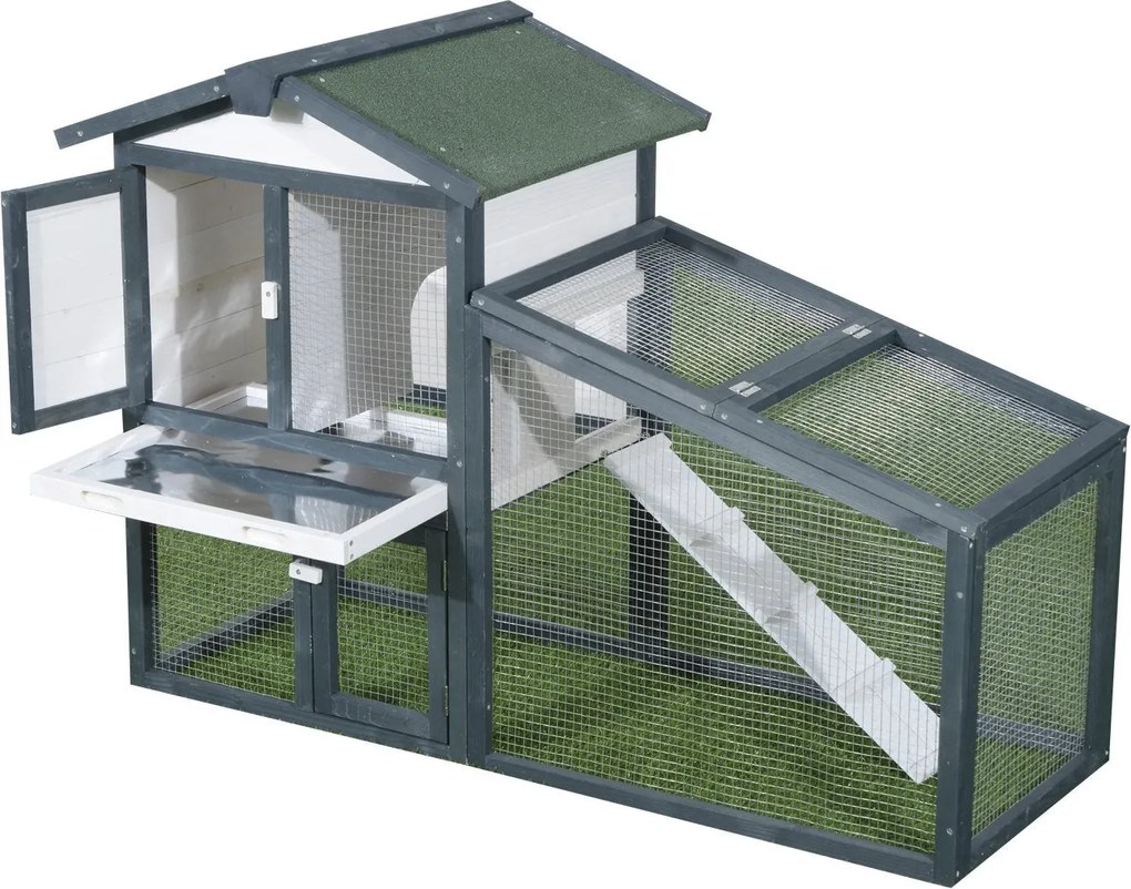 PawHut Nyúl és Kisállat Ketrece 2 Szinten Fenyőből, Kétajtós, 140x65x100cm Zöld és Fehér | Aosom