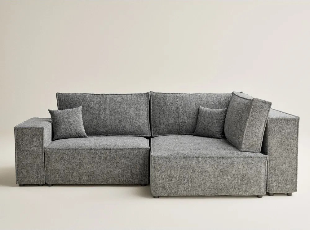 Szürke zsenília kinyitható-tárolóhelyes sarokkanapé (jobb oldali-L alakú) Tonga – Maison de Rêve