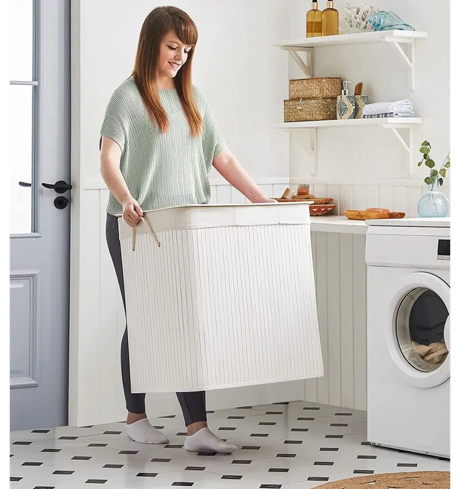 Jurhan DORA bambusz szennyeskosár, 150 l, fehér