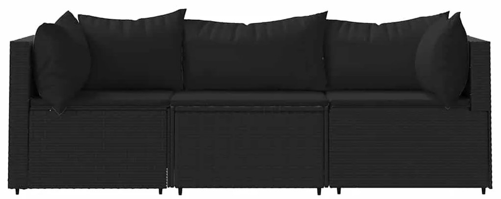 3 részes fekete polyrattan kerti ülőgarnitúra párnákkal