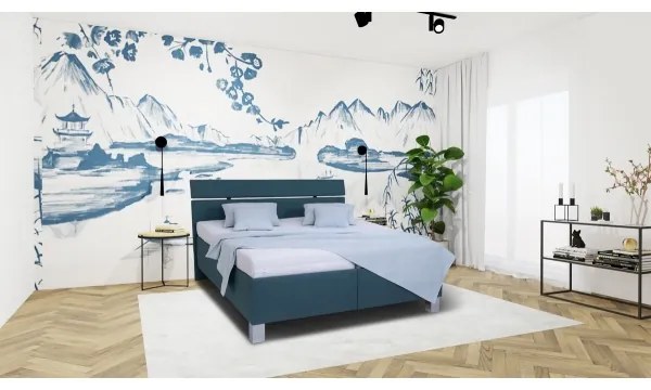 ALIS kárpitozott ágy 180x200 cm, matraccal és ágyneműtartóval, petrolkék