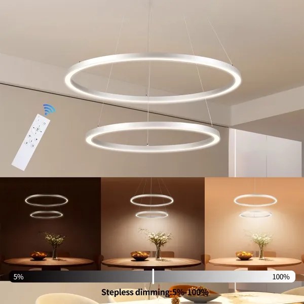 Brilagi-LED Dimmelhető. kábeles függeszték PORTOFINO LED/98W/230V átm. 80 cm ezüstszínű+távirányítóval