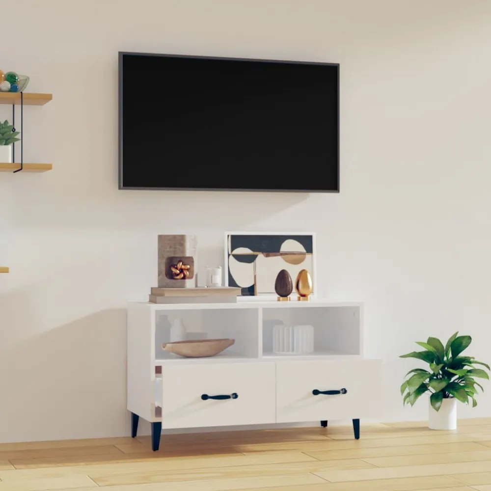 fehér magasfényű szerelt fa TV-szekrény 80x36x50 cm