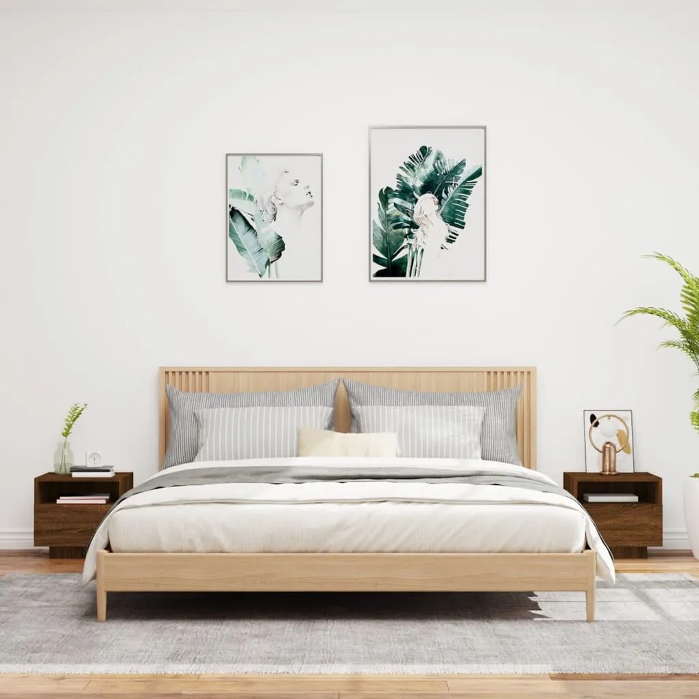 2 db barna tölgy színű éjjeliszekrény LED-ekkel 40 x 39 x 37 cm