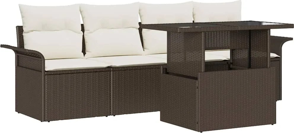 vidaXL Kerti Kanapé Szett párnával tárolóval 5 pcs Barna Poly Rattan